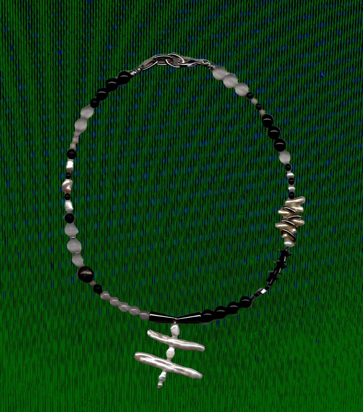 Beaded Necklace with Pearl Anchor