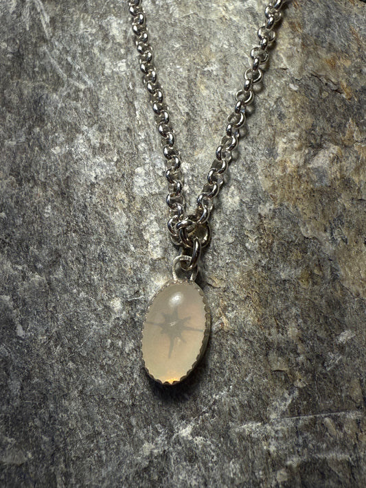 Moonstone Starburst Pendant on Silver Plated Chain
